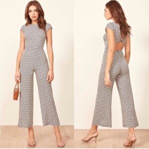 Reformation Mayer Floral Navy Open Back Wide Leg Jumpsuit 4 TTS